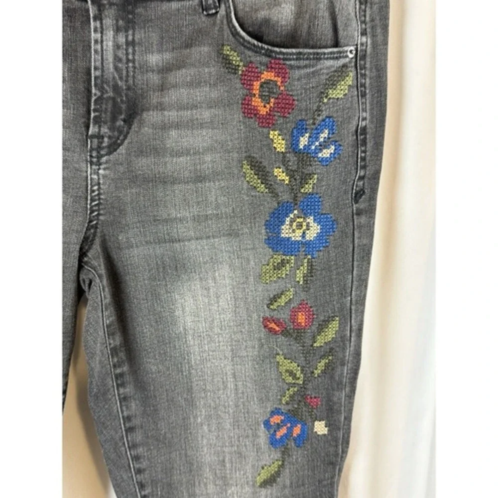 Kensie‎ Jeans Embroidered Floral Skinny Denim Pants Gray 10 Y2K Streetwear 63-23